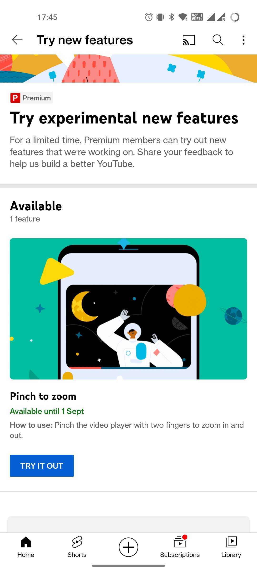 ఫీచర్ పరీక్షను జూమ్ చేయడానికి YouTube పించ్ చేయండి